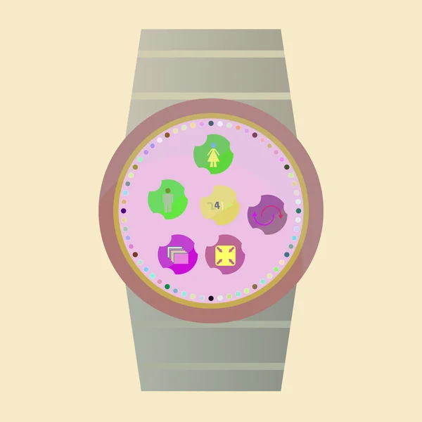 Smart watch with flat icons. Vector illustration. — Stok Vektör
