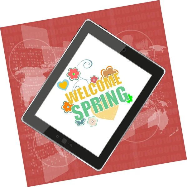 ようこそスプリング ホリデー カード歓迎ベクトル。ようこそ春の背景。春の休日のグラフィック。ようこそ春のアート。春の休日図面 — ストックベクタ