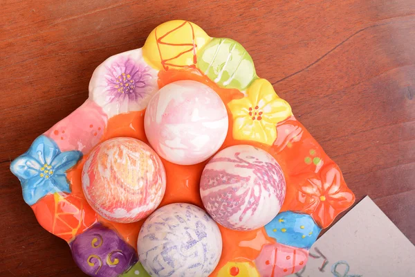 Hand painted Easter eggs, Happy Easter invitation card — Stock Photo, Image