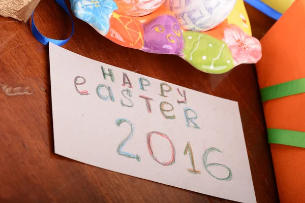 Holiday gift box with painted easter eggs — Stock Photo, Image