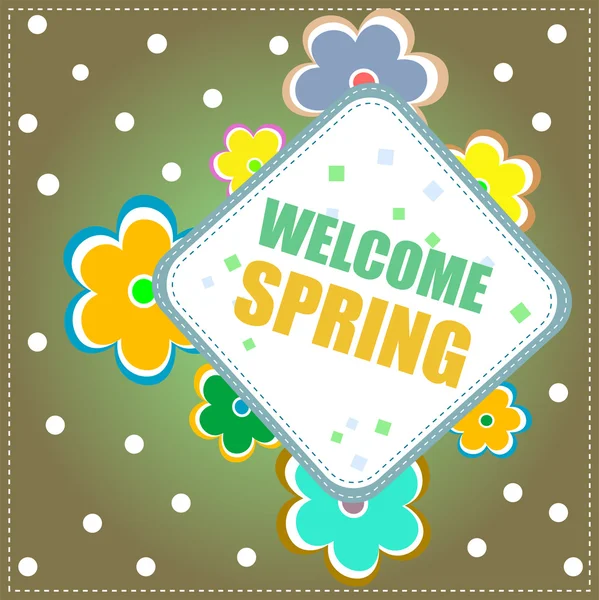 Welcome Spring Holiday Card. Bienvenido Spring Vector. Bienvenida Primavera fondo. Gráfico de vacaciones de primavera. Bienvenida Spring Art. Dibujo de vacaciones primavera — Archivo Imágenes Vectoriales