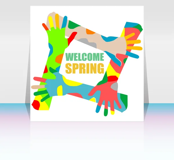 Welcome Spring Holiday Card. Bienvenido Spring Vector. Bienvenida Primavera fondo. Gráfico de vacaciones de primavera. Bienvenida Spring Art. Dibujo de vacaciones primavera — Vector de stock