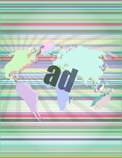 Ad word on digital screen, global communication concept vector illustration — Stock Vector