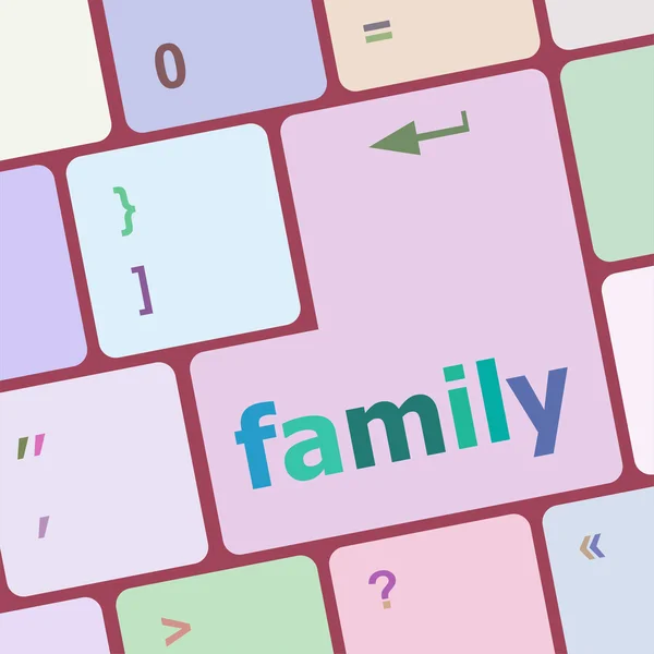 度假概念计算机键盘与字家庭矢量插图 — 图库矢量图片