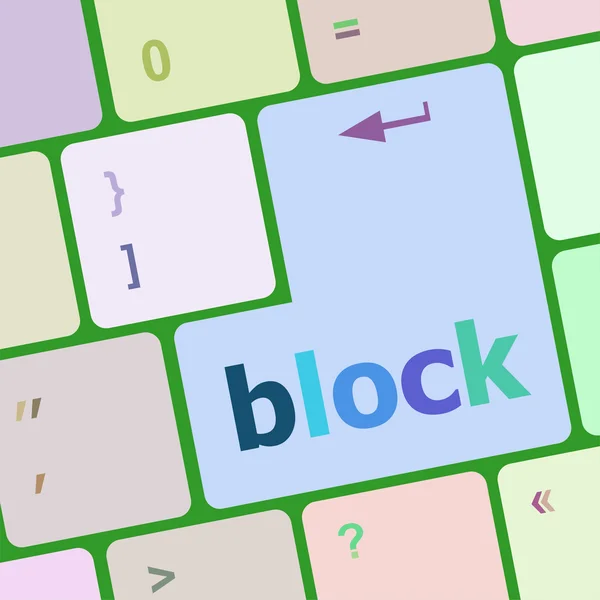 Utvecklingskoncept. Knappen på moderna tangentbord med ordet Block å det vektor illustration — Stock vektor