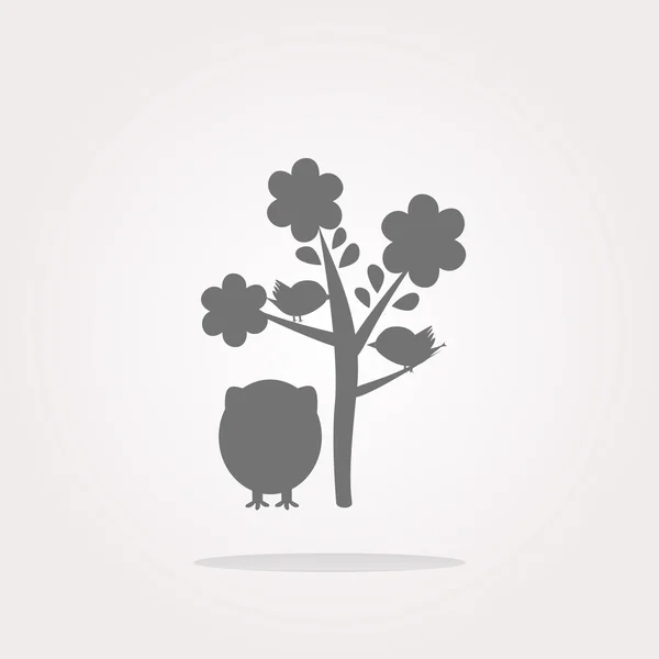 Vektor-Taste mit Eule und Baum, isoliert auf weiß. Web Icon Art. Grafische Ikonenzeichnung — Stockvektor