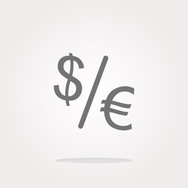 Beyaz üzerine izole edilmiş web düğmesi üzerindeki vektör dolar ve avro işaretleri