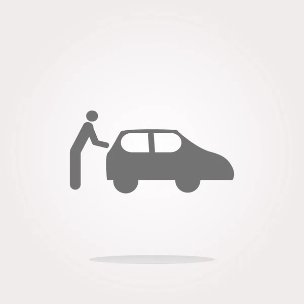 Vector man and car on web icon (button) isolated on white — Stock Vector