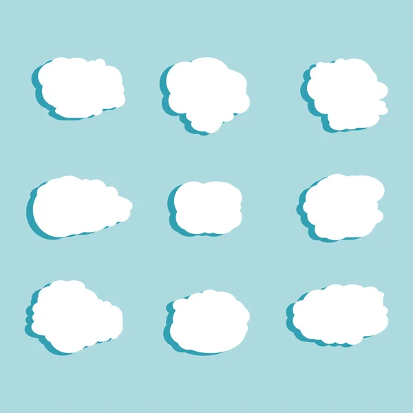 Conjunto de cielo azul, nubes. Icono de nube, forma de nube. Conjunto de diferentes nubes. Colección de la nube icono, forma, etiqueta, símbolo. Vector de elementos gráficos. Elemento de diseño vectorial para logotipo, web e impresión — Archivo Imágenes Vectoriales