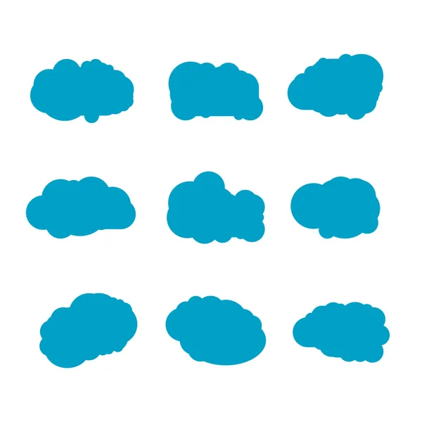 Ensemble de ciel bleu, nuages. Icône nuage, forme nuage. Ensemble de nuages différents. Collection d'icônes, de formes, d'étiquettes et de symboles cloud. Vecteur d'éléments graphiques. Élément de design vectoriel pour logo, web et impression — Image vectorielle