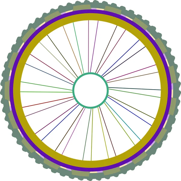 Vector silhouette of a bicycle wheel with tyre and spokes isolated on white — Stock Vector