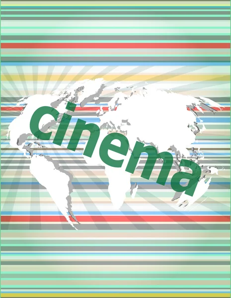 Cinema ord om digital skärm med världen karta vektor citattecken med tunn linje pratbubbla. begreppet citation, information, omdömen, varsel, lärobok — Stock vektor