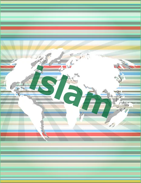 Islam, hi-tech bakgrund, digital affärs touch skärmen vektor citattecken med tunn linje pratbubbla. begreppet citation, information, omdömen, varsel, lärobok — Stock vektor