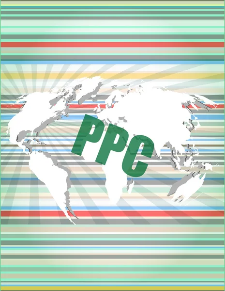 PPC slova v digitální dotykové obrazovce-obchodní koncepce vektorové uvozovky s bublinou s tenkou čárou. pojem citací, informace, doporučení, upozornění, textové pole. izolovaný na bílém backgrou — Stockový vektor