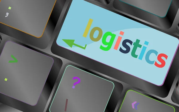 De woorden van de logistiek op laptop toetsenbord, business concept vector toets op het toetsenbord. toetsenbord knop. Vectorillustratie — Stockvector