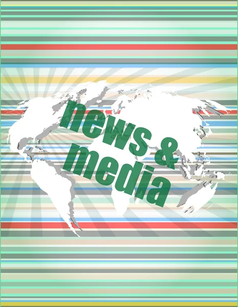 News and press concept: words News and media on digital screen vector quotation marks with thin line speech bubble. concept of citation, info, testimonials, notice, textbox. flat style — Stock Vector