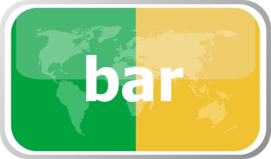bar. Flat web button icon. World map earth icon. Vector illustration