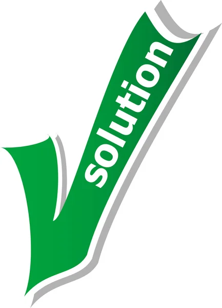 Palabra de solución en símbolo de marca de verificación verde e icono para el concepto de diseño aprobado y gráfico web sobre fondo blanco . — Vector de stock