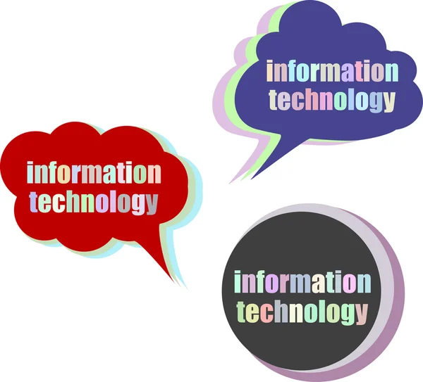 Tecnologia da informação. Conjunto de adesivos, etiquetas, etiquetas. Bandeiras de negócios, infográficos Template. Ícone activado. Ícone plano. Ilustração vetorial — Vetor de Stock