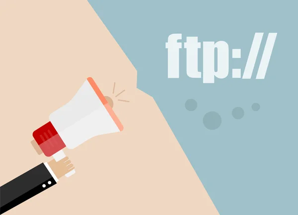 Ftp. vektor lakás design üzleti illusztráció koncepció. Digitális marketing üzleti ember gazdaság megafon a honlap és promóciós bannerek. — Stock Vector