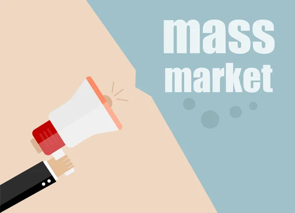 Mercado de masas. vector plano diseño negocio ilustración concepto. Hombre de negocios de marketing digital con megáfono para sitio web y banners de promoción . — Vector de stock