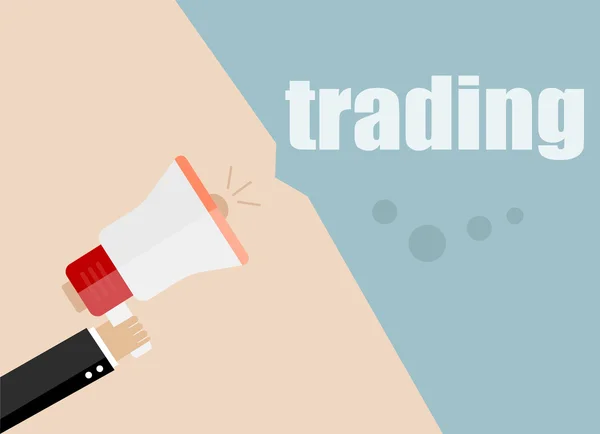 Le trading. vecteur plat design business illustration concept. Homme d'affaires de marketing numérique tenant le mégaphone pour le site Web et les bannières de promotion . — Image vectorielle