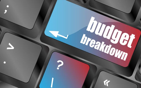 Budget breakdown words on computer pc keyboard vector . keyboard keys, keyboard button, keyboard icon — Stock Vector