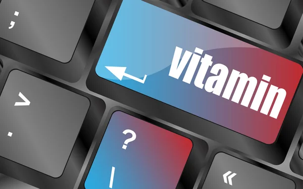 Vitamine woord op computer toetsenbord PC-toets, toetsenbord toetsen, toetsenbord knop, pictogram van het toetsenbord — Stockvector