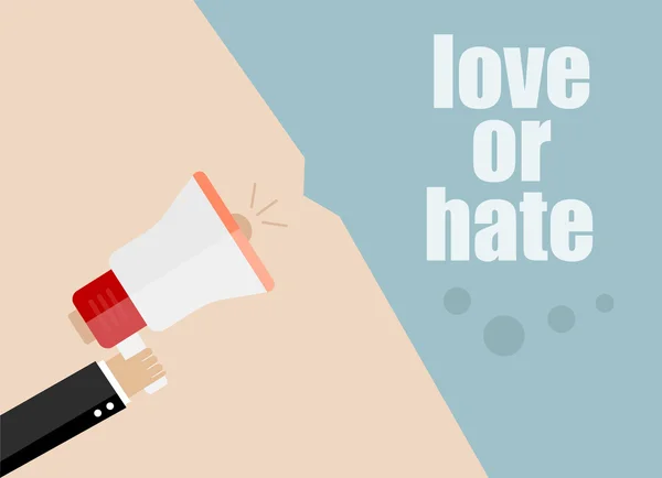 Love or hate. Flat design vector business illustration concept Digital marketing business man holding megaphone for website and promotion banners. — Stock Vector