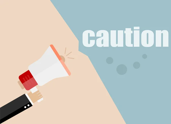 Caution. Flat design vector business illustration concept Digital marketing business man holding megaphone for website and promotion banners. — Stock Vector