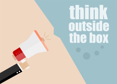 kutunun dışında düşünün. Düz tasarım vektör iş illüstrasyon kavramı Dijital pazarlama iş adam web sitesi ve promosyon afiş için megafon tutan.