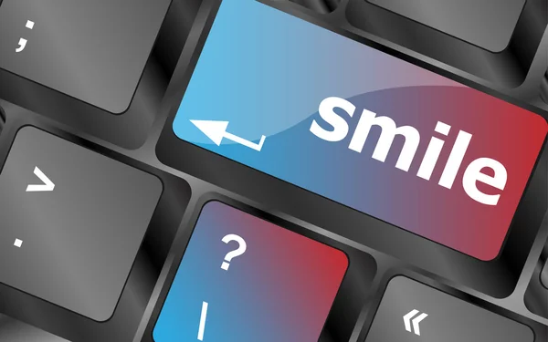 Клавиатура компьютера со словами улыбки на клавише - деловая концепция. клавиши клавиатуры. векторная иллюстрация — стоковый вектор