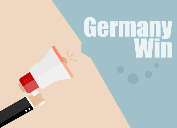 La Germania vince. Progettazione piatta concetto di illustrazione di business vettoriale Digital marketing uomo d'affari che detiene megafono per il sito web e banner promozionali . — Vettoriale Stock