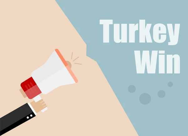 Sieg für die Türkei. flaches Design Vektor Business Illustration Konzept digitales Marketing Geschäftsmann hält Megafon für Website und Werbebanner. — Stockvektor