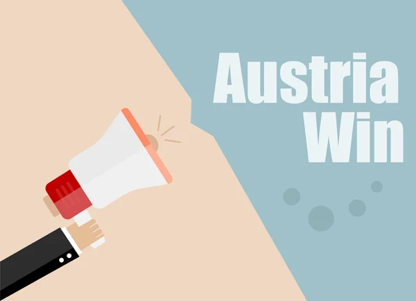 Austria wygra. Płaski projekt wektorowy ilustracja koncepcja marketingu cyfrowego biznesu człowiek gospodarstwa megafon dla stron internetowych i promocji banery. — Wektor stockowy