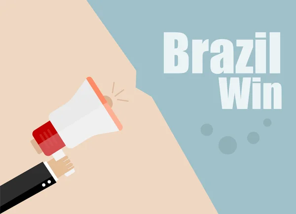 Brazil win. Flat design vector business illustration concept Digital marketing business man holding megaphone for website and promotion banners. — Stock Vector