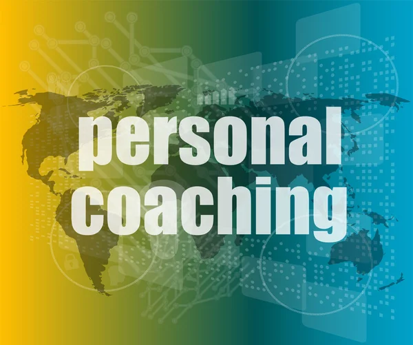 Word personal coaching on digital screen 3d, business concept vector quotation marks with thin line speech bubble. concept of citation, info, testimonials, notice, textbox. flat style trend design — Stock Vector