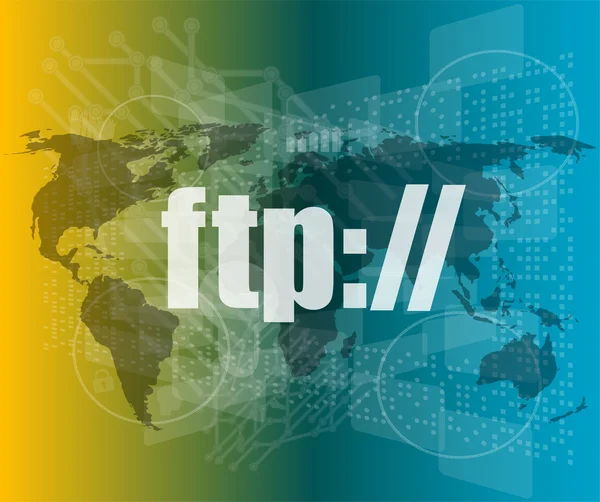 Palabra ftp en la pantalla digital, las comillas vectoriales concepto de comunicación global con burbuja de voz de línea delgada. concepto de citación, información, testimonios, aviso, caja de texto. diseño de tendencia de estilo plano — Archivo Imágenes Vectoriales