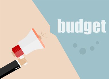 Bütçe. Megafon Düz tasarım vektör iş illüstrasyon kavramı Dijital pazarlama iş adam web sitesi ve promosyon afiş için megafon tutan.