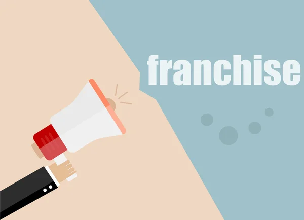 Franchising. Megaphone Icon. Illustrazione di business vettoriale di design piatto. Marketing digitale. uomo d'affari in possesso di megafono per il sito web e banner promozionali. Megafono icona vettoriale . — Vettoriale Stock