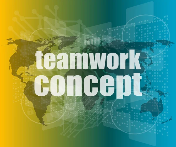 Teamwork concept - business growth on touch screen vector quotation marks with thin line speech bubble. concept of citation, info, testimonials, notice, textbox. — Stock Vector