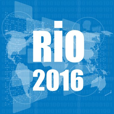 Dijital ekran, Burcu sembolü Rio olimpiyatları oyunları 2016 Brezilya bayrağı renkleri. Brezilya Karnavalı. Vektör çizimi