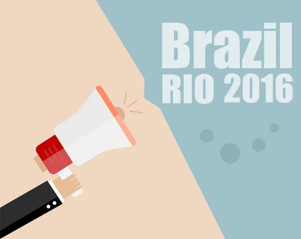 Vector Hand Holding Megaphone with Brazil Rio 2016 Announcement — Stock Vector