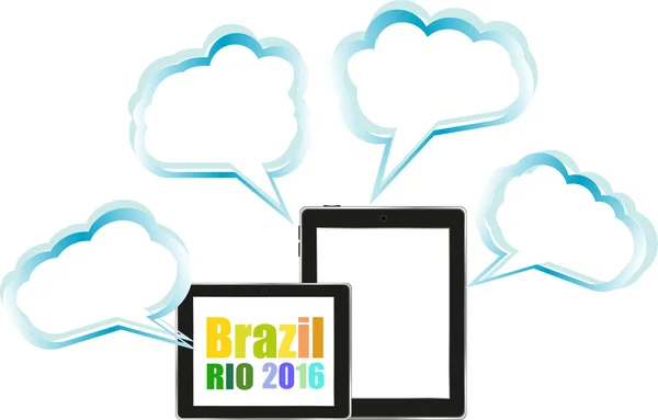 Vector Brasil Rio 2016 Summer Games. tableta pc conjunto. Diseño plano clip gráfico ilustración abstracta . — Vector de stock