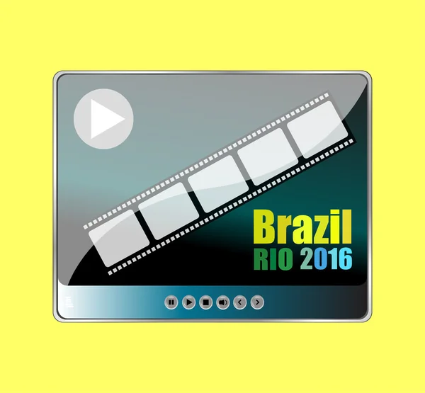Vector Brazil Rio 2016 words with a play sign on media player — Stock Vector