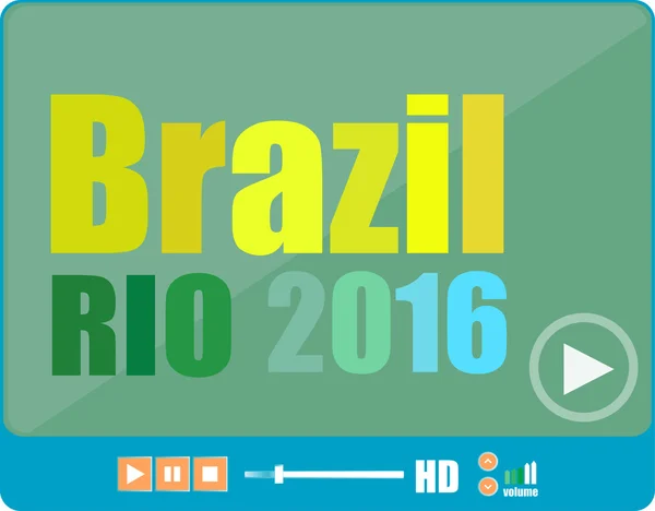 Vector Brazilië Rio 2016 woorden met een Play-teken op Media Player — Stockvector