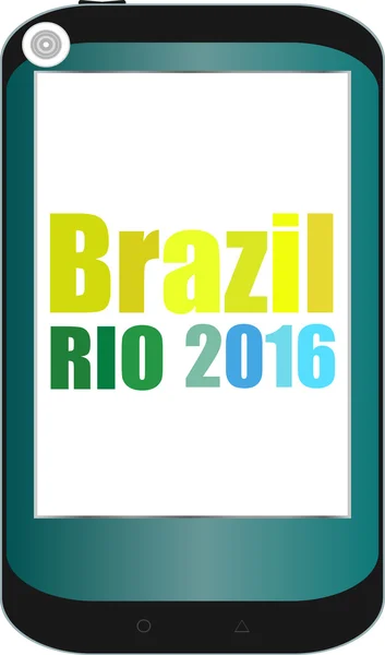 Vector Brazilië Rio 2016 Zomerspelen. Smart Phone geïsoleerd op wit. Plat ontwerp grafische Clip Art Abstract illustratie. — Stockvector