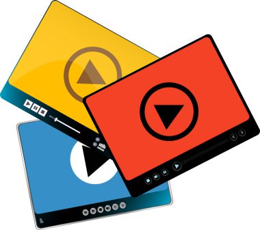 Düz stil bir video oynatıcı. İnternet için video oynatıcı. Video ve ses oynatıcı beyaz ayarlandı. Media Player Tasarımı. Medya Oynatıcı arayüzü. Skin ortam oynatıcı.