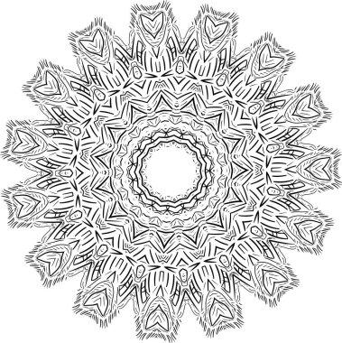 Mandala beyaz arka planda izole edildi. Soyut model vektör çizimi. Retro siyah ve beyaz doku. Süslü diwali deseni.