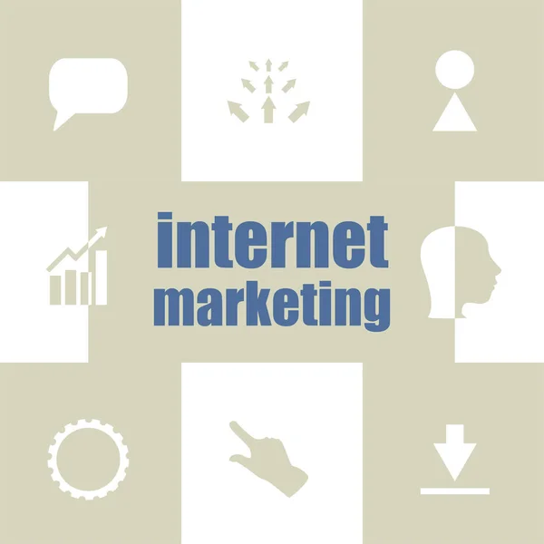 Texto Marketing Internet Concepto Negocio Elementos Infográficos Conjunto Iconos Comerciales — Foto de Stock